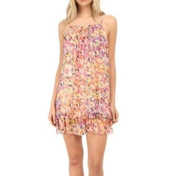 Trina Turk X REVOLVE Steph Pink Colorful Mini Dress Geo Motif Chiffon Size 10 - Picture 1 of 11